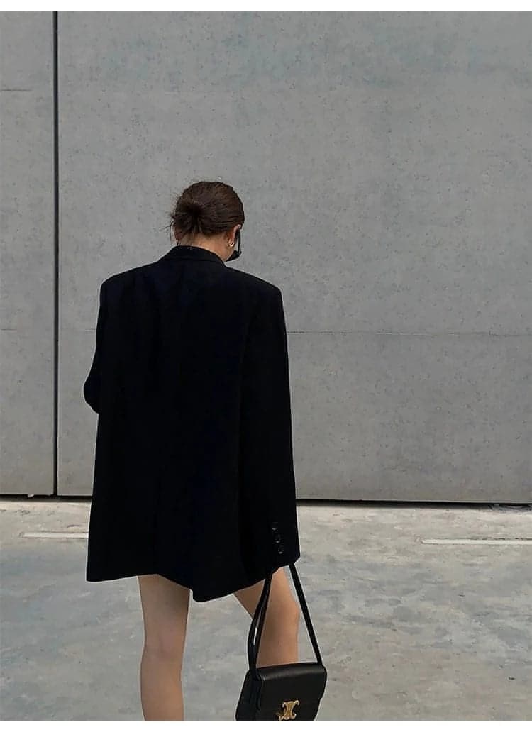 Autumn Collection - Black Loose-Fit Korean Style Blazer - chiclara