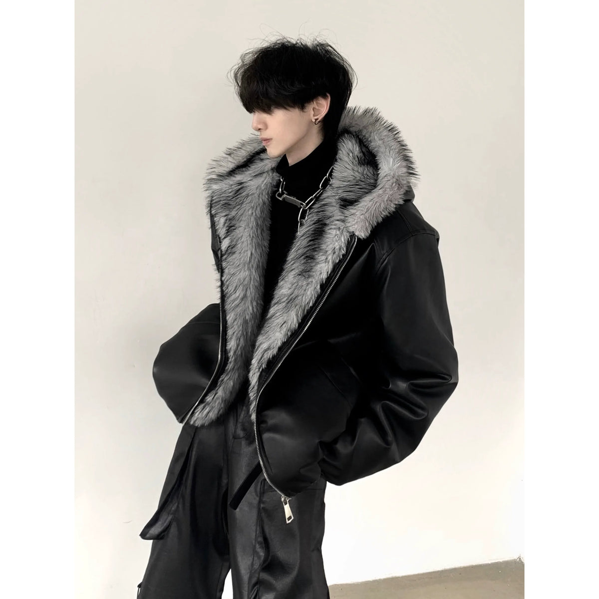 Frost Fur Collar Leather Jacket