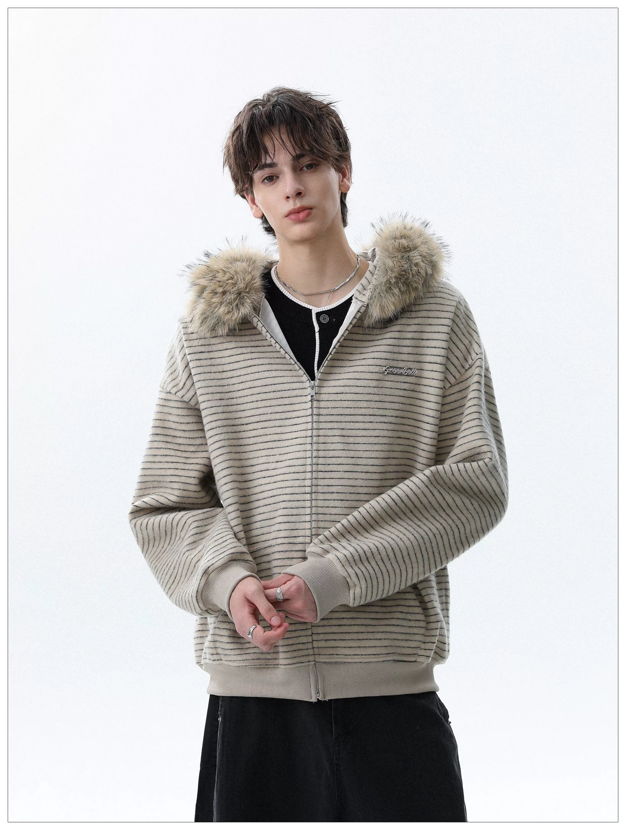 Frostline Striped Faux Fur Hoodie