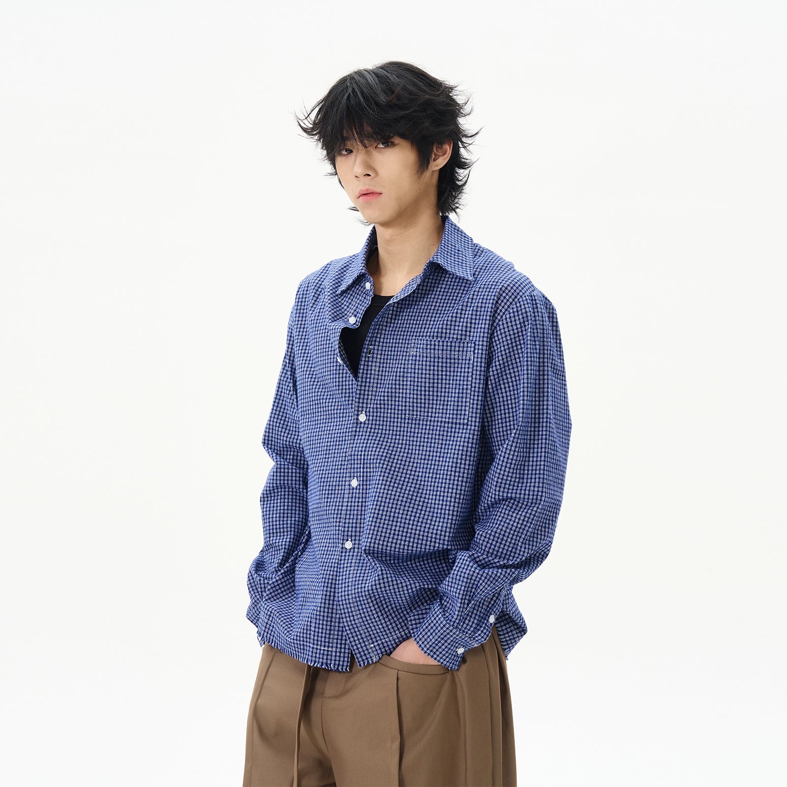 Blue Gingham Check Cotton Shirt