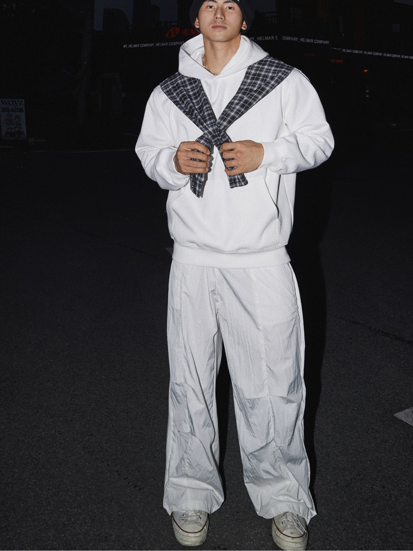 Hoodie with Plaid Scarf Detail