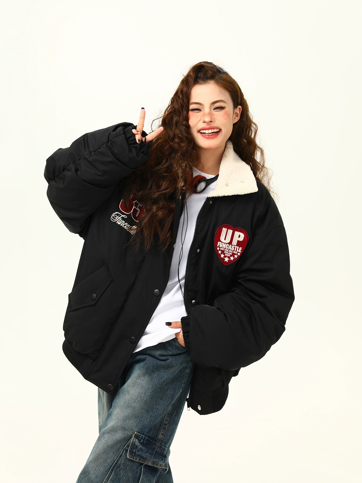 Varsity Patch Oversized High Neck Bomber Jacket