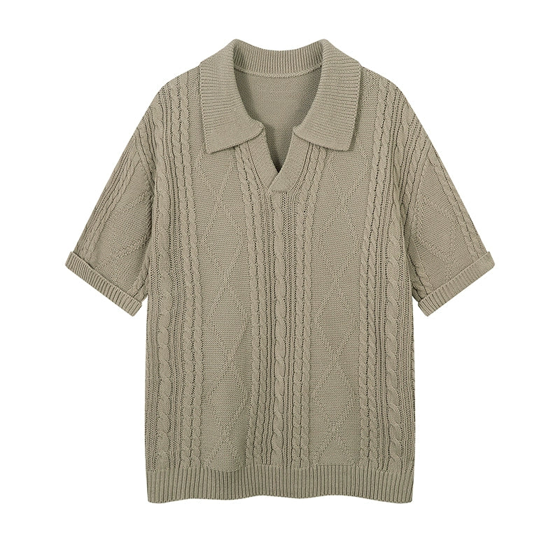 Sandstone Cable Knit Polo Tee