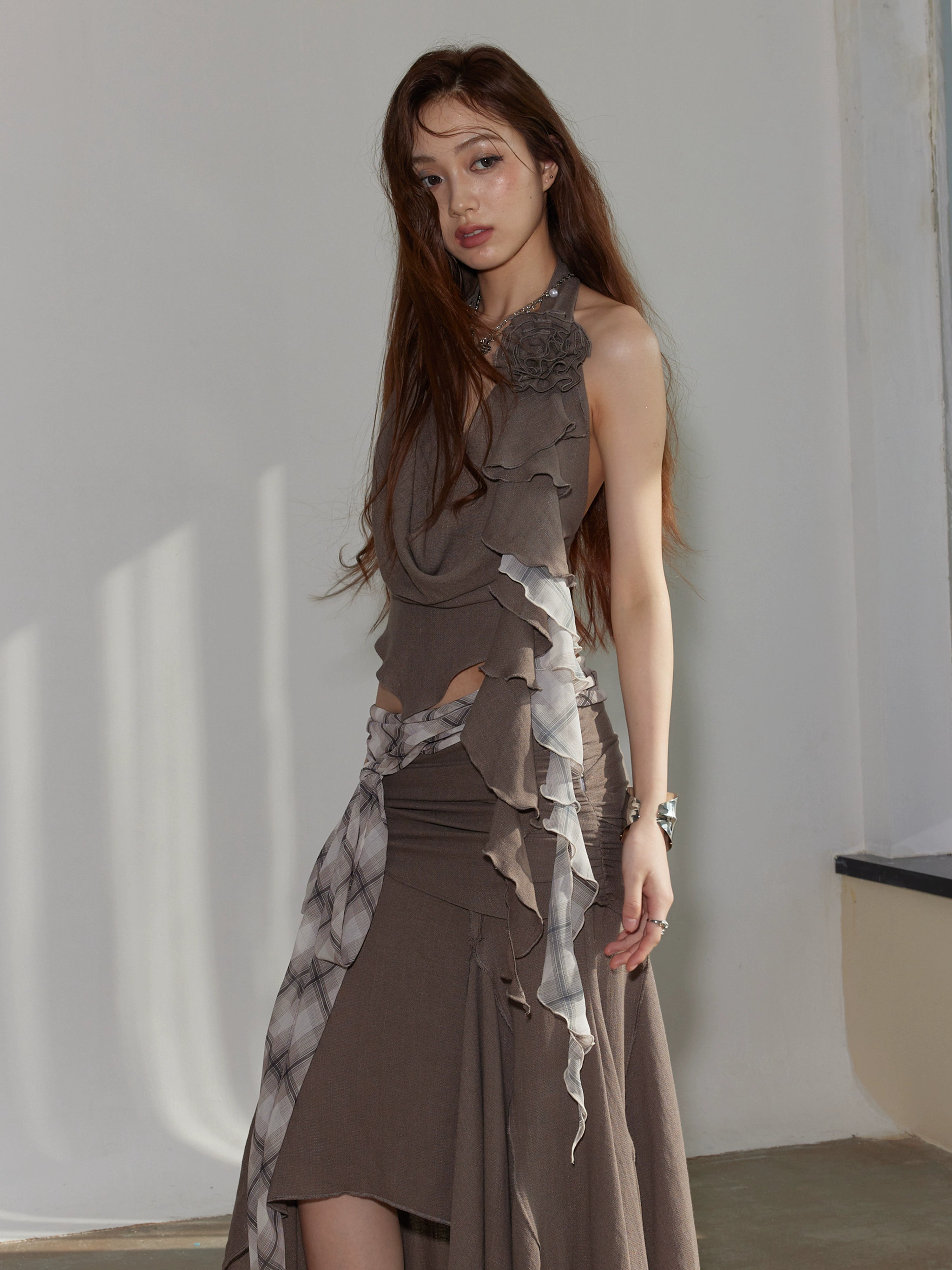 Dark Brown Draped Desert Nomad Skirt