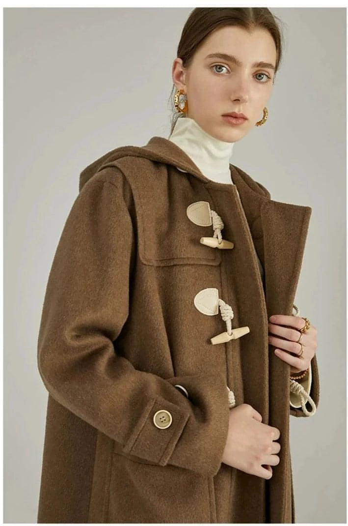 Winter Thicken College Style Hooded Mid-Length Melton Wool Coat - chiclara