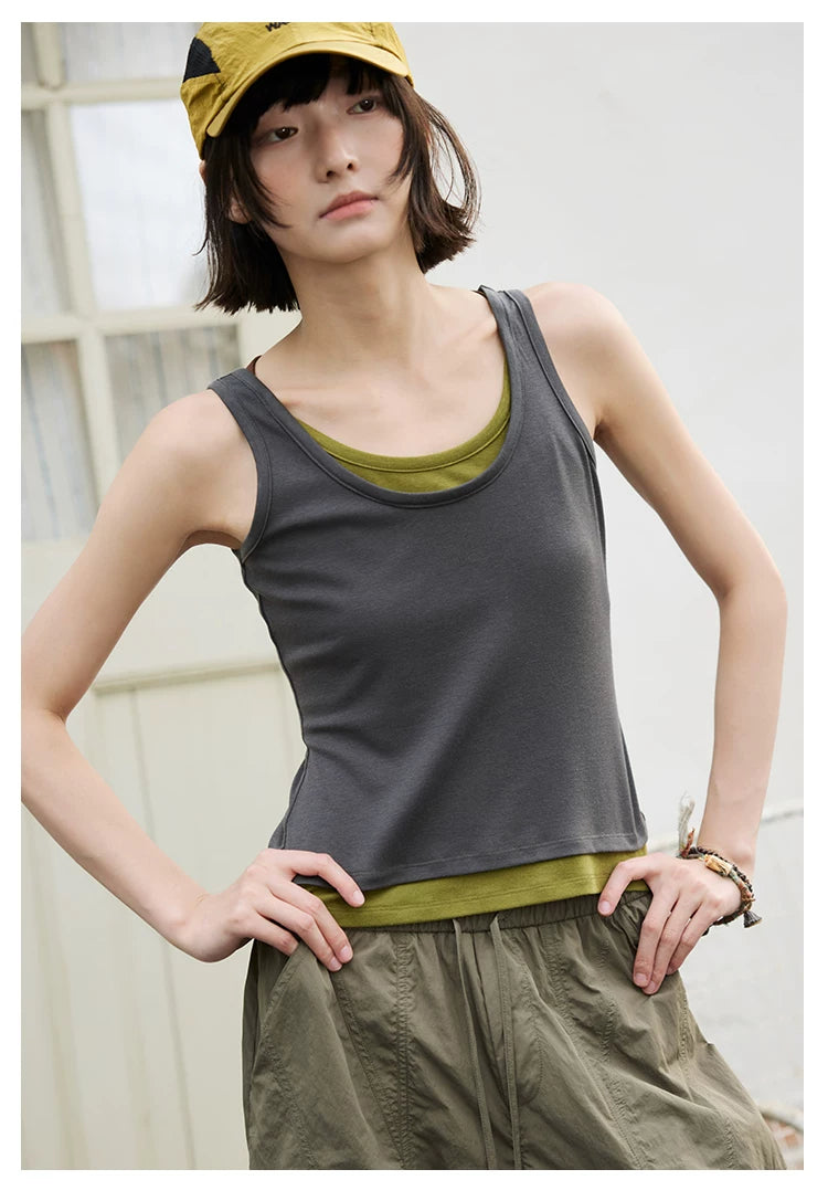 Layered Scoop Neck Fitted Tank Top