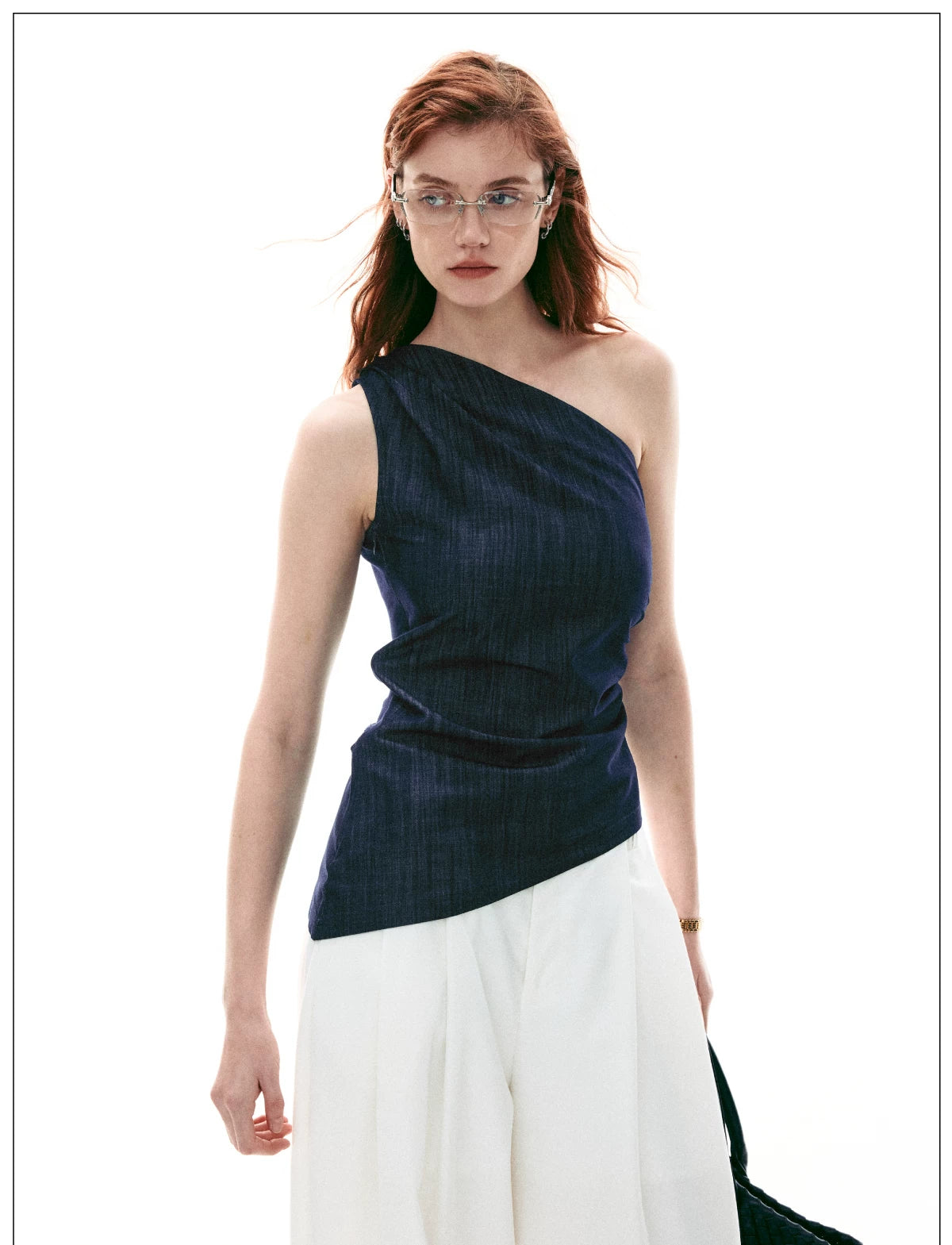 Midnight Meridian One-Shoulder Draped Top