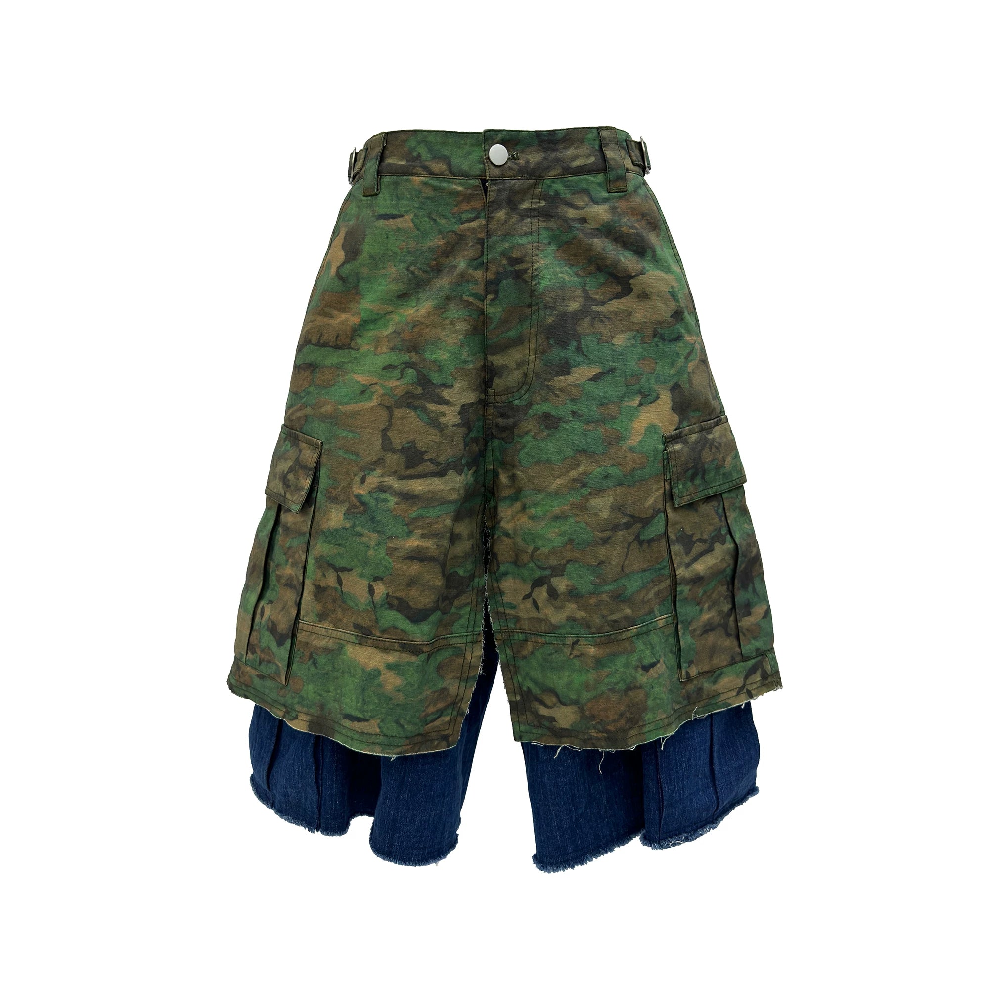 Cavalier Splice Camo-Over Denim Shorts