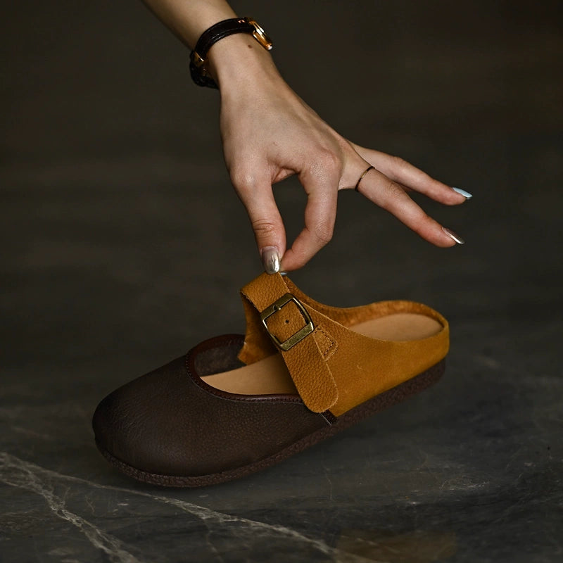Two-Tone Leather Mary Jane Flats