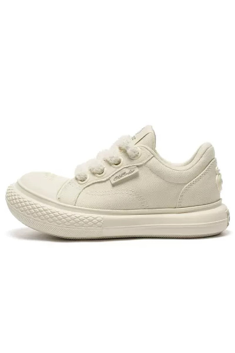 Fuzzy Lace Canvas Sneakers Triple Cream