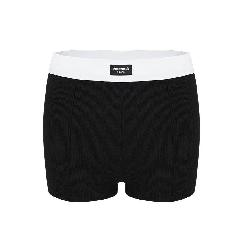 Black and White Contrast Trim Crop Top and Shorts Set