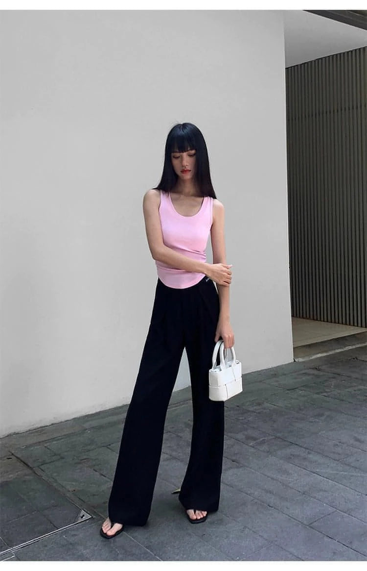 Summer Black Slimming Knitted Tank Top - chiclara