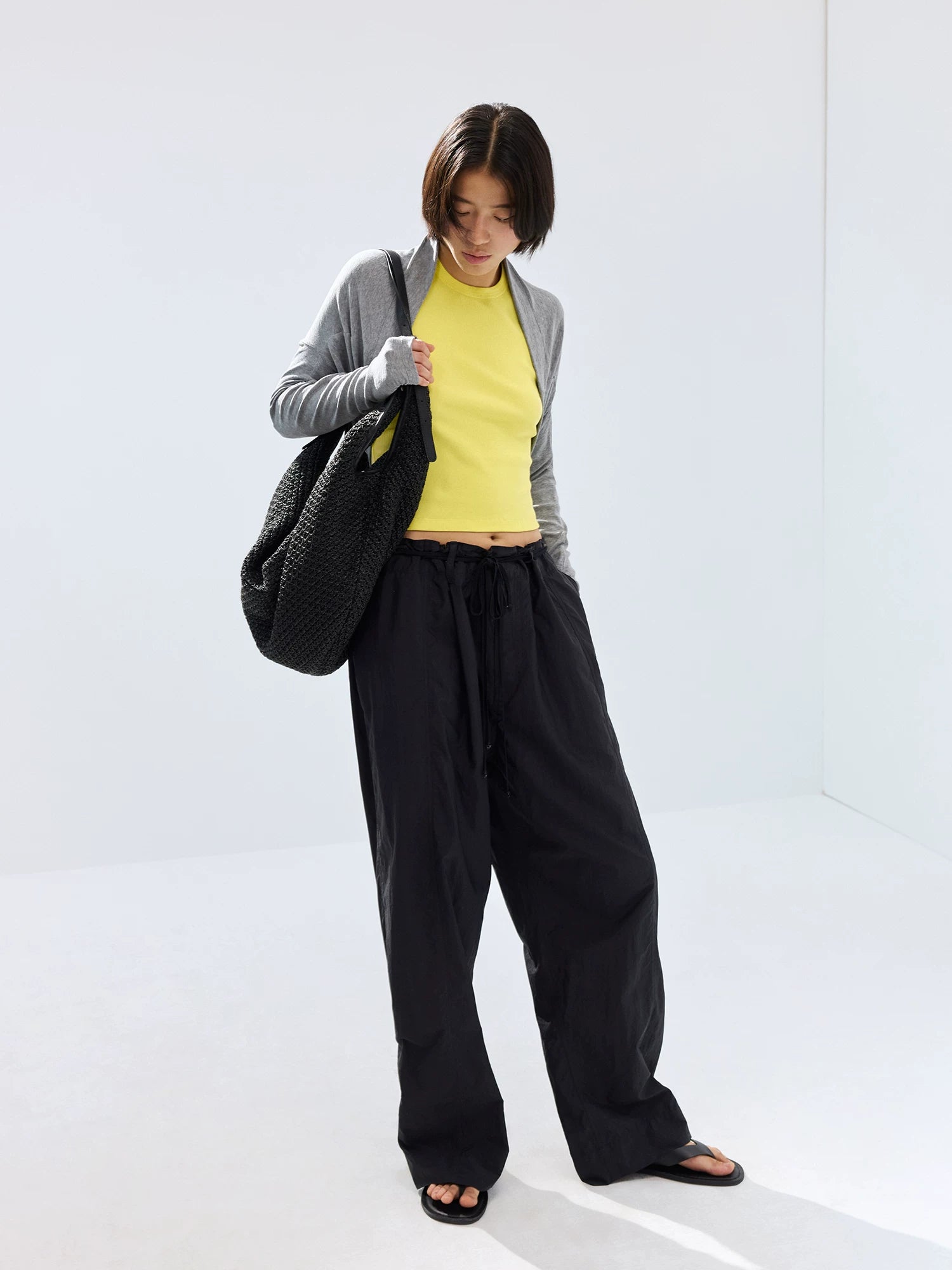 Black Slouchy Knit Shoulder Bag
