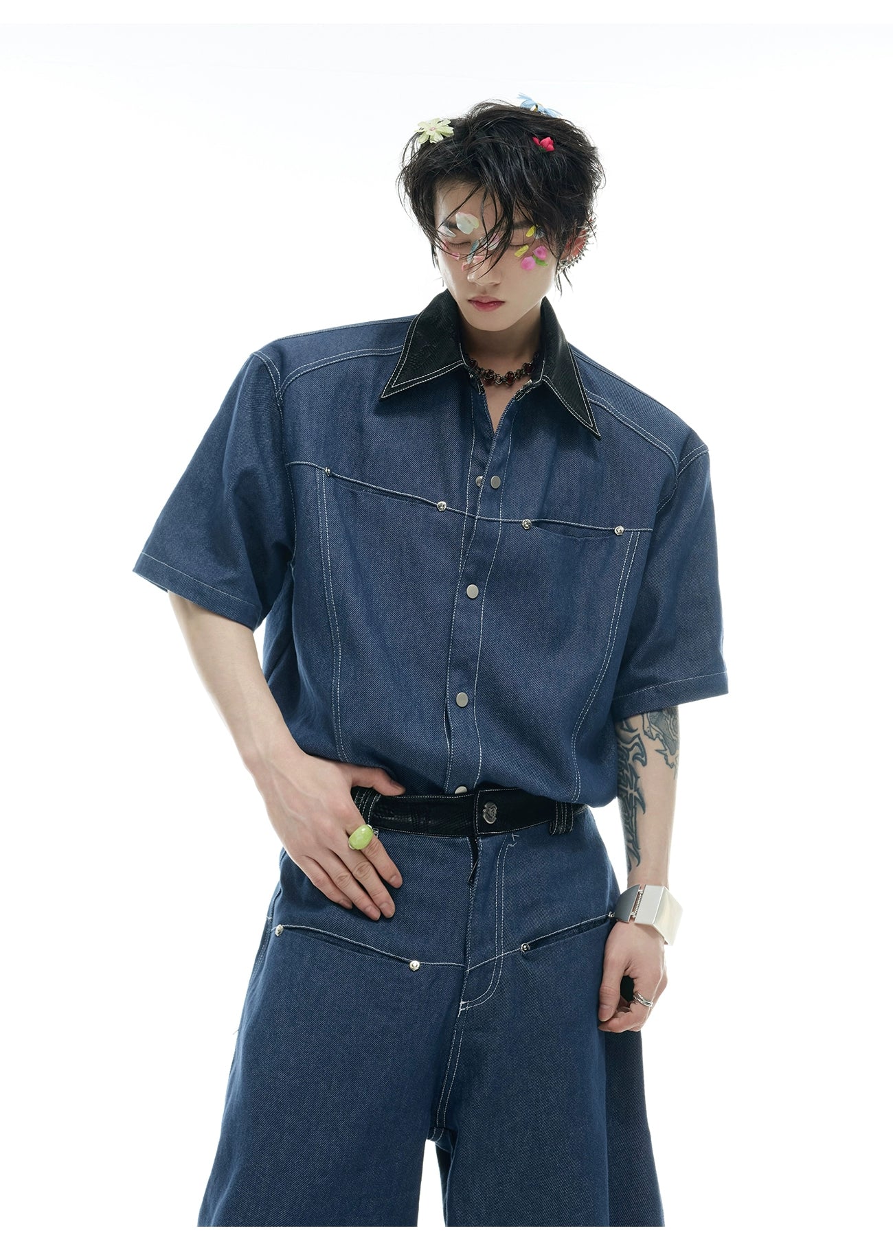 Wide Leg Denim Jumpsuit Boilersuit