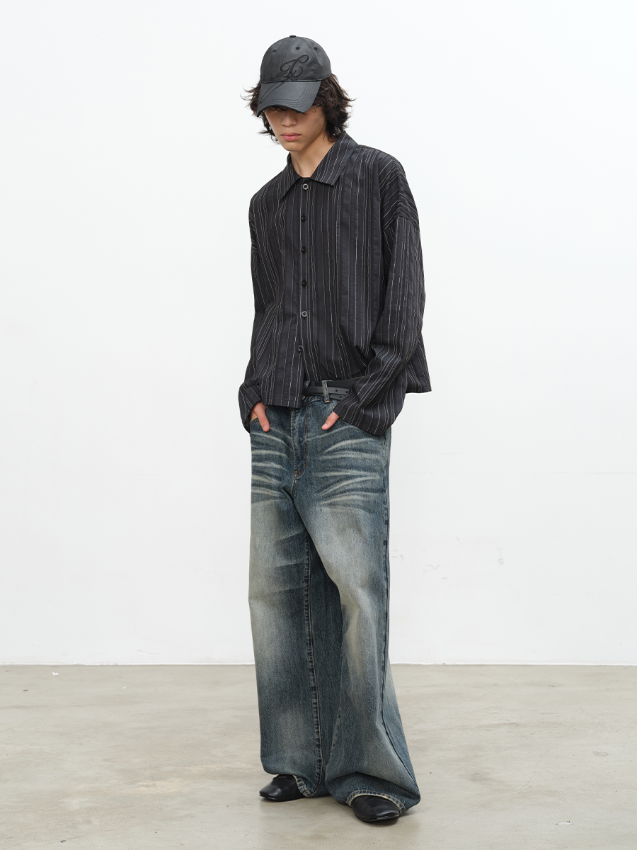 Indigo Vintage Wash Wide-Leg Balloon Jeans
