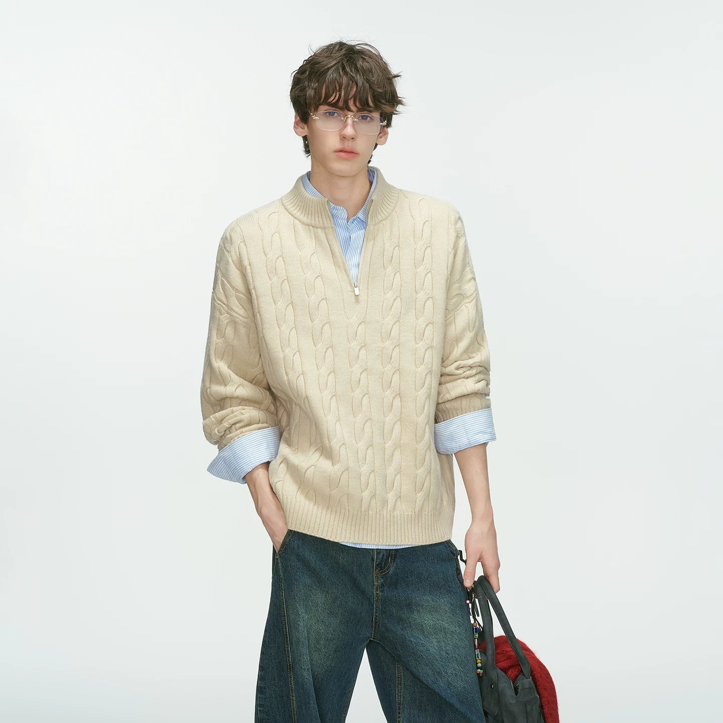 Auburn Studio Cable-Knit Half‑Zip Sweater