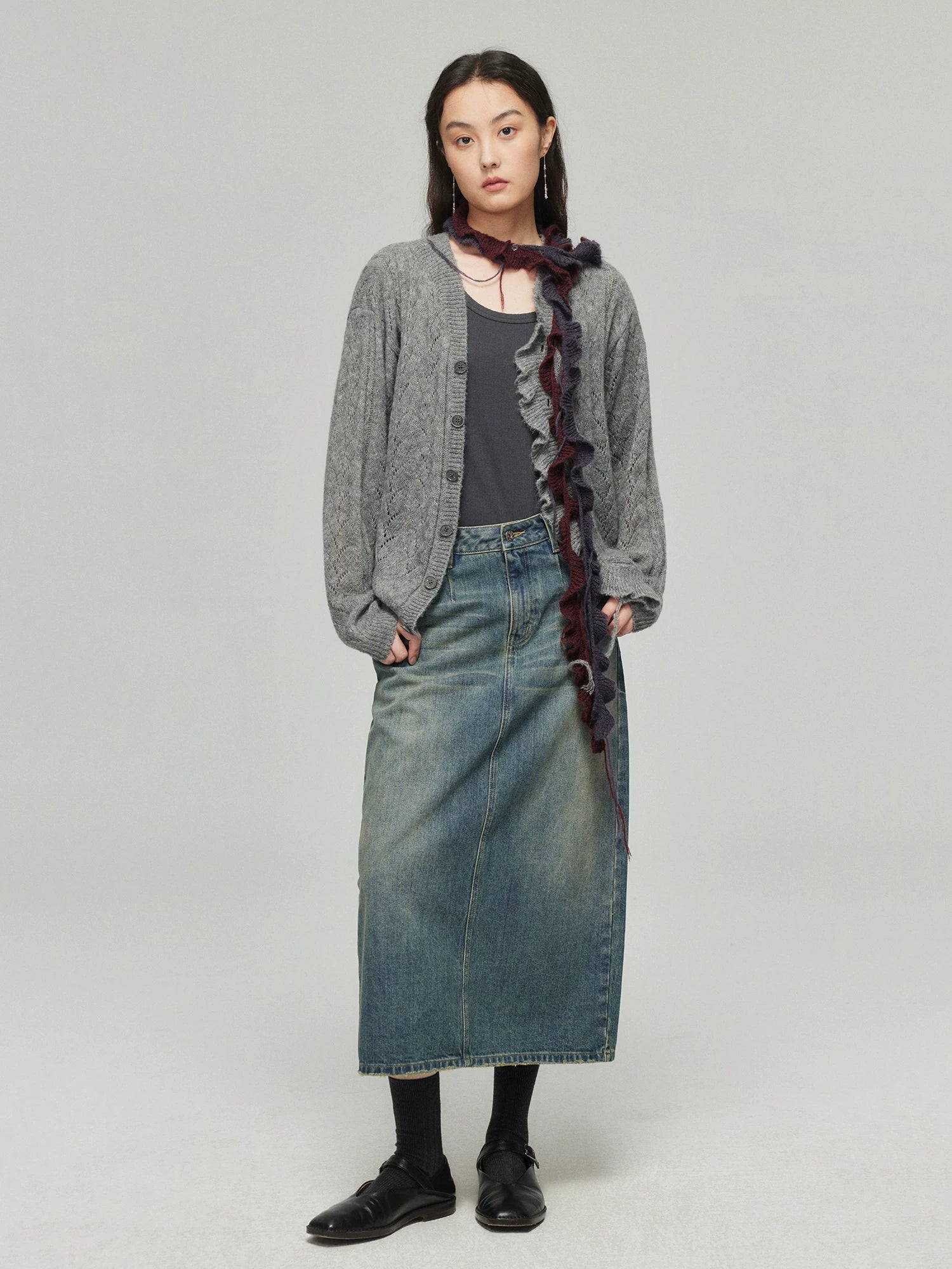Stonefade Denim Midi Skirt