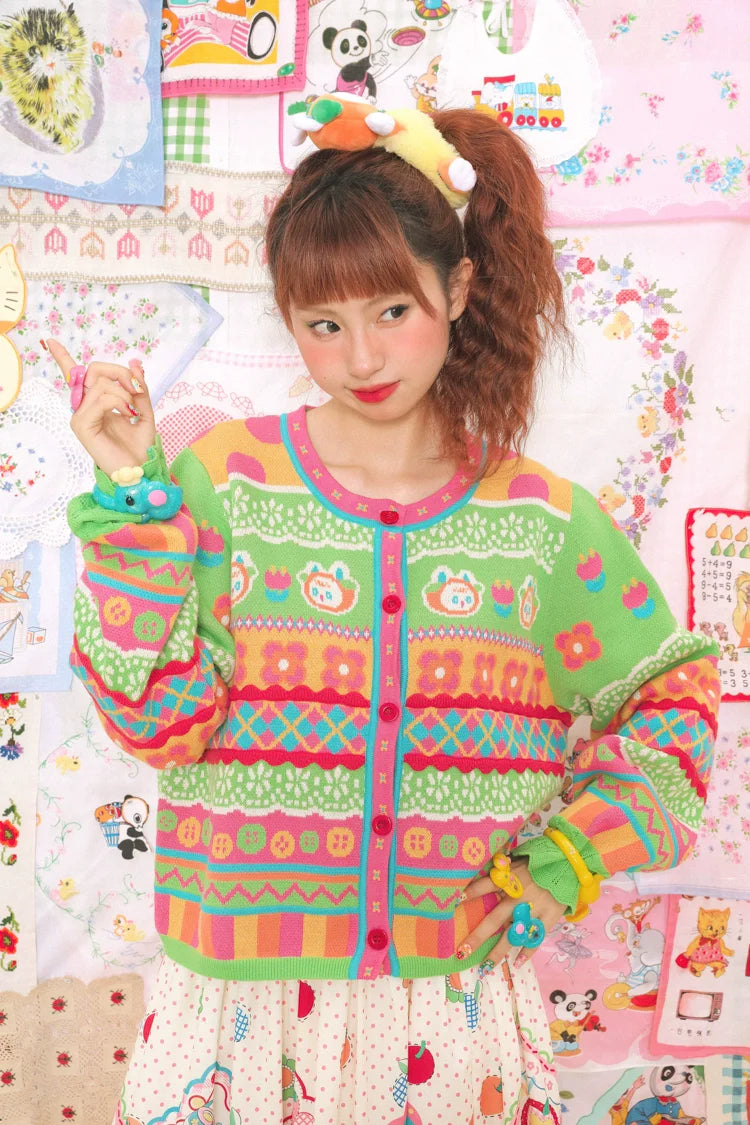 Rainbow Bunny Fair Isle Cropped Cardigan