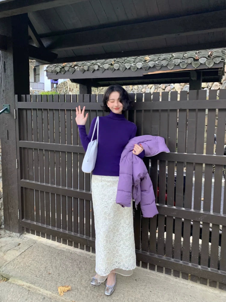 White Lace Floral Midi Skirt