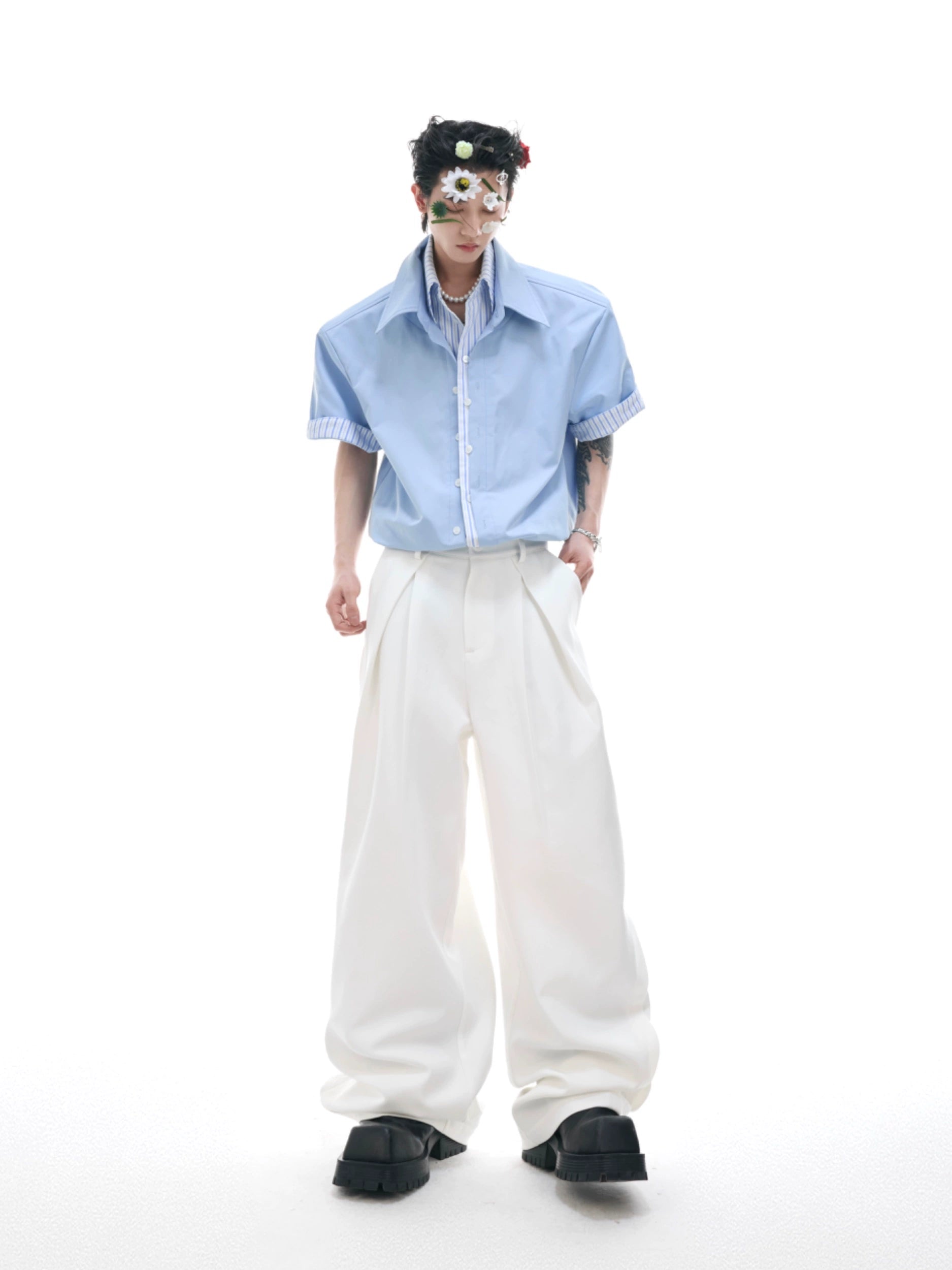 White Denim Short Sleeve Button-Up