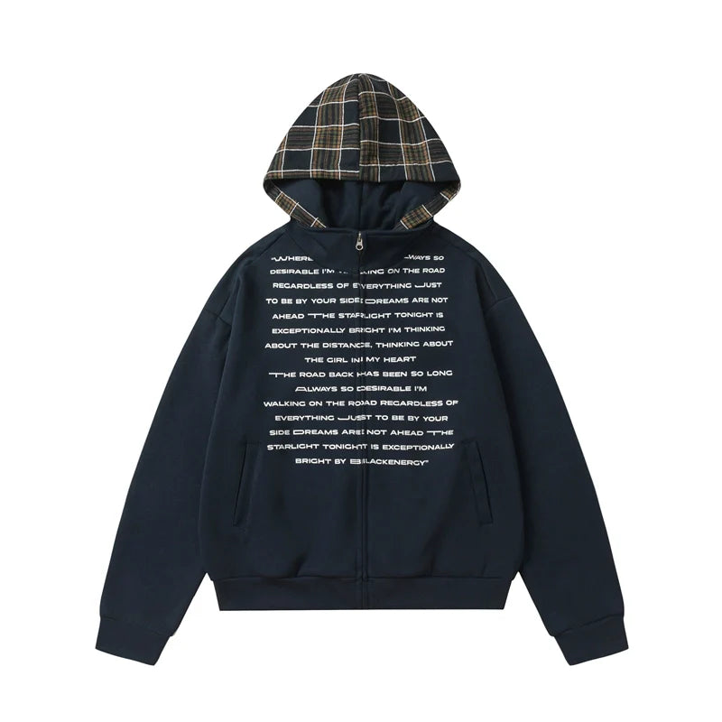 Übergroßes Textdruckzip-up Sweatshirt