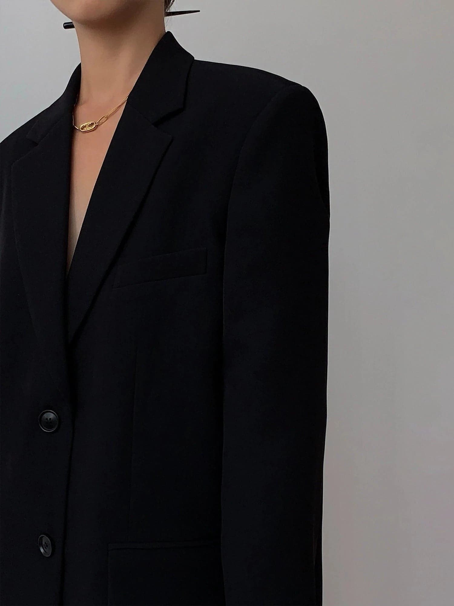 Autumn Collection - Black Loose-Fit Korean Style Blazer - chiclara