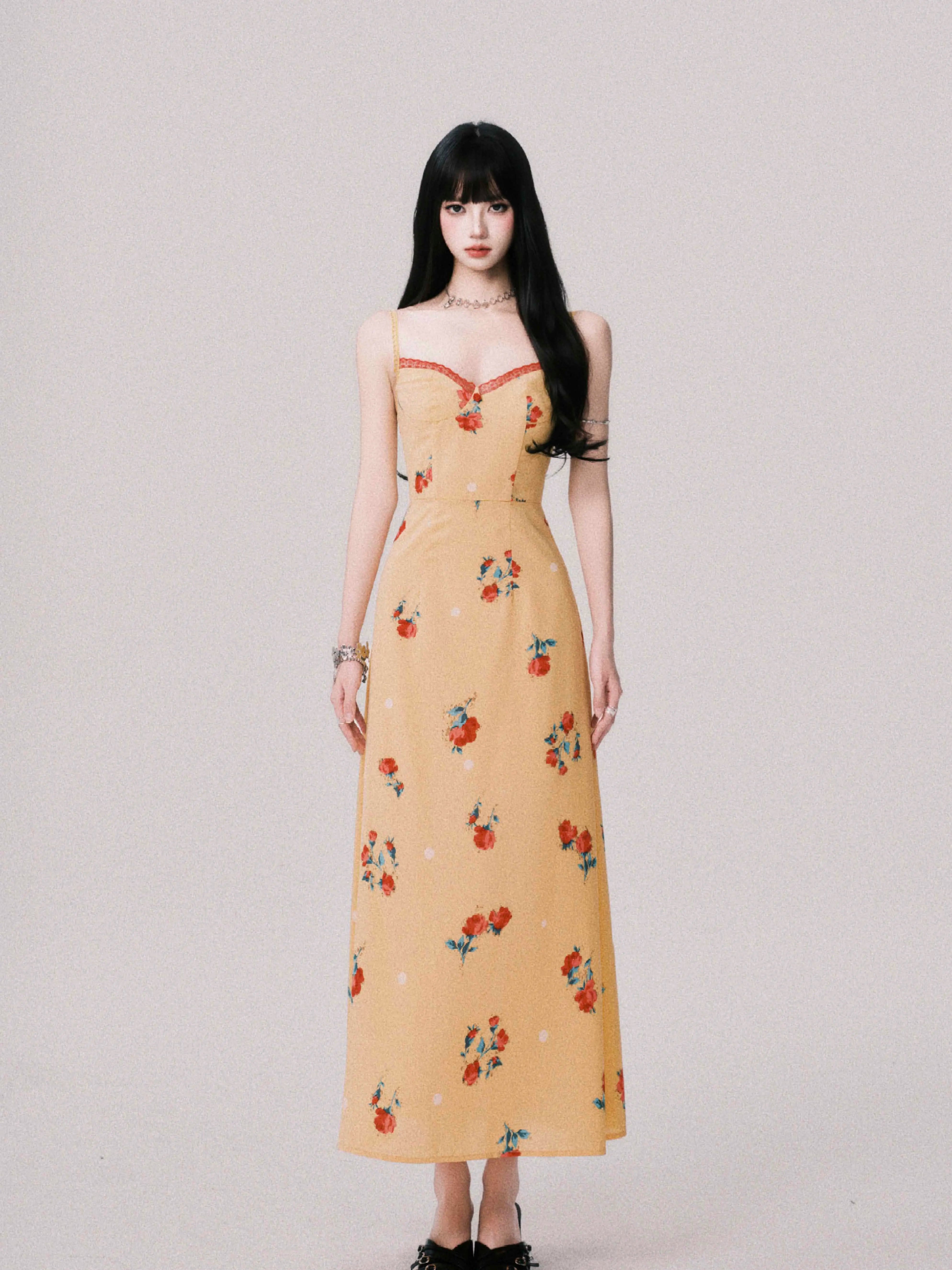 Apricot Blossom Balcony Maxi Dress
