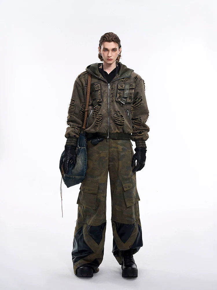 Washed Distressed Cargo Bomber Jacket