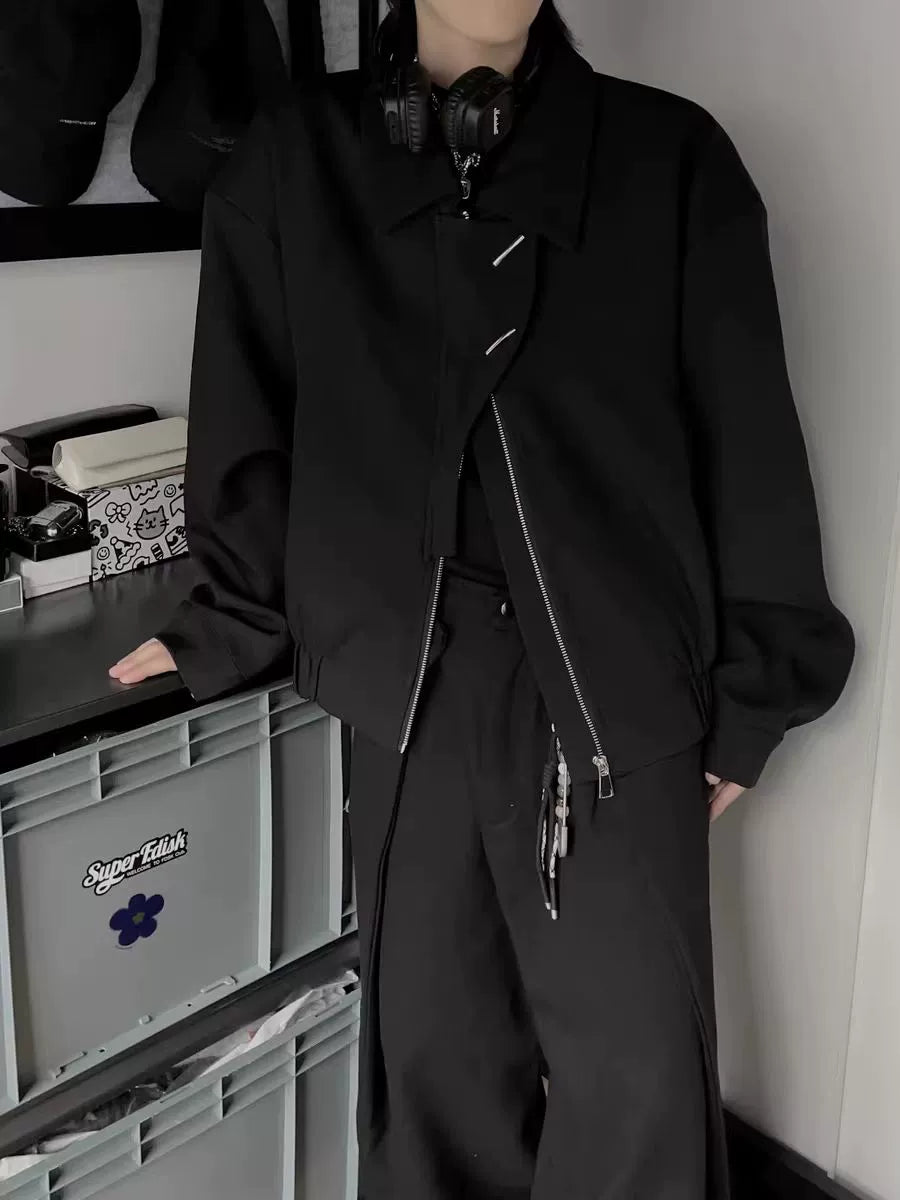 Black Bomber Jacket with Zipper Front