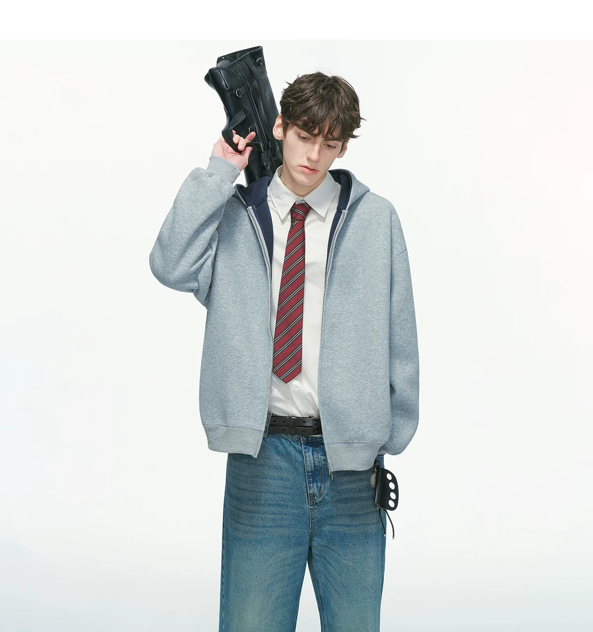 Dual-Tone Varsity Zip Hoodie