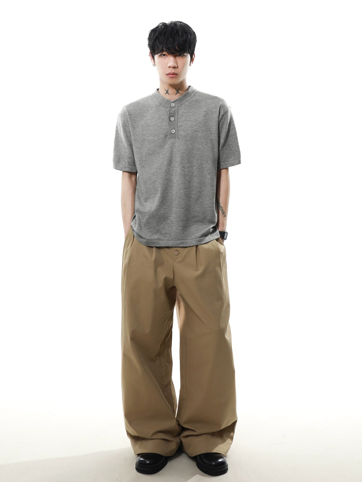 Heather Button Henley Knit Tee