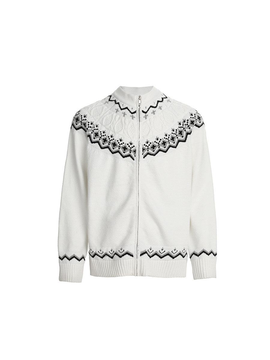 Men's Nordic Pattern Zip-Up Knit Cardigan