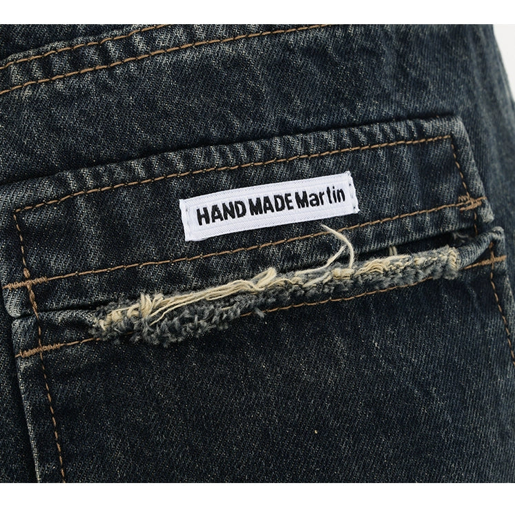Vintage High Street Deep Blue Wide-Leg Denim Pants - chiclara