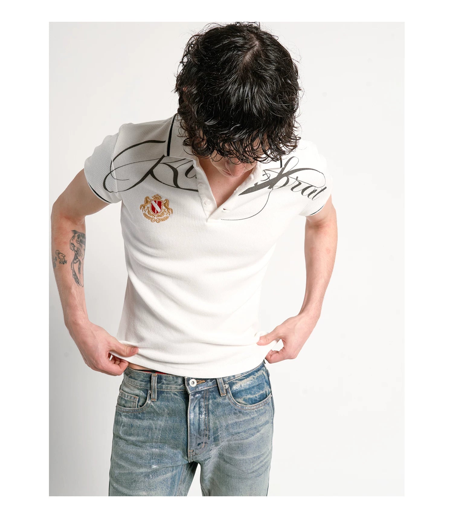 Script Crest White Polo Shirt