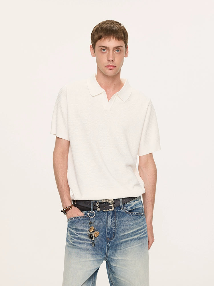 Textured Ice Silk Knit Polo Shirt