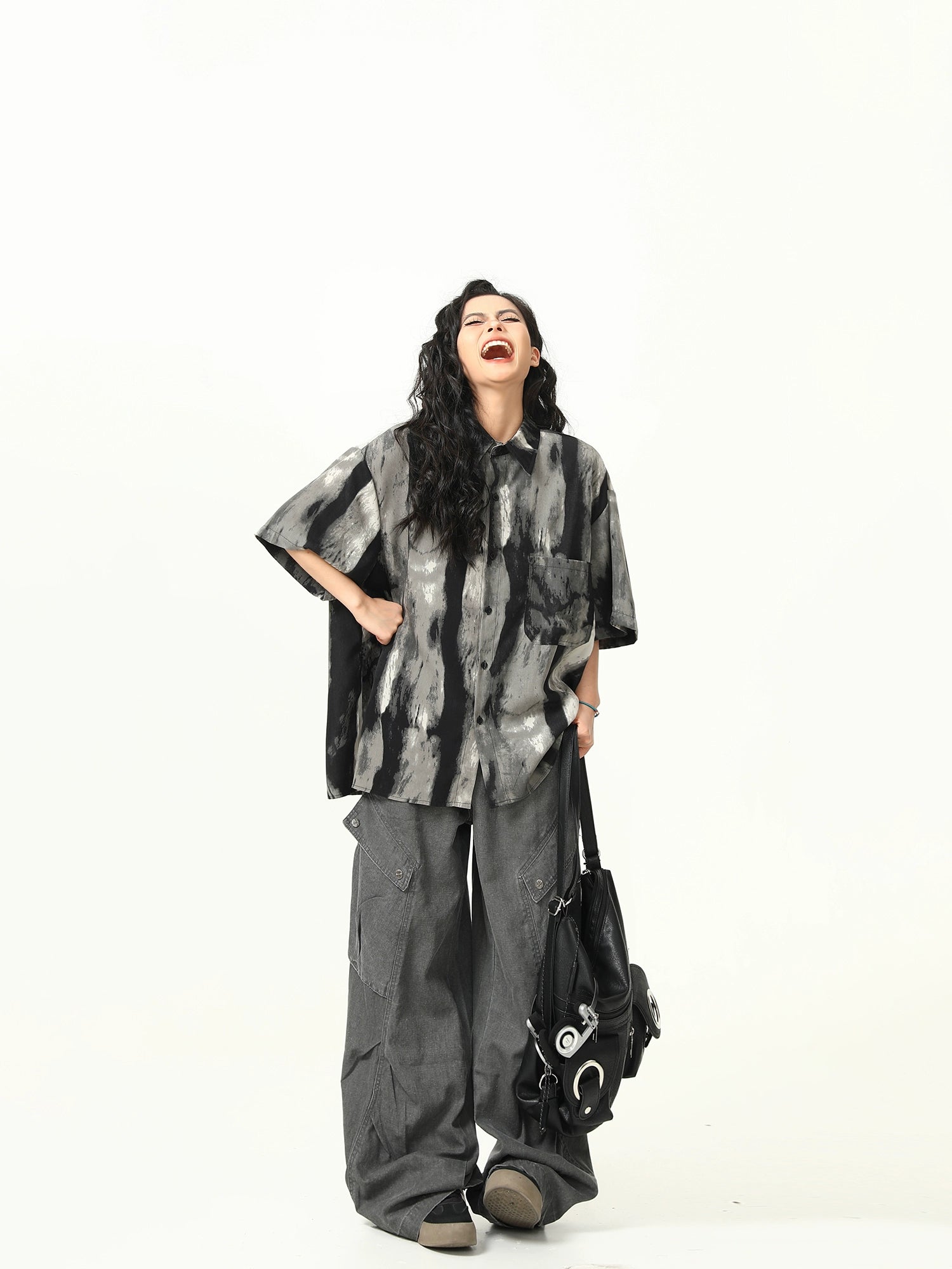 Black Monochrome Watercolor Print Shirt