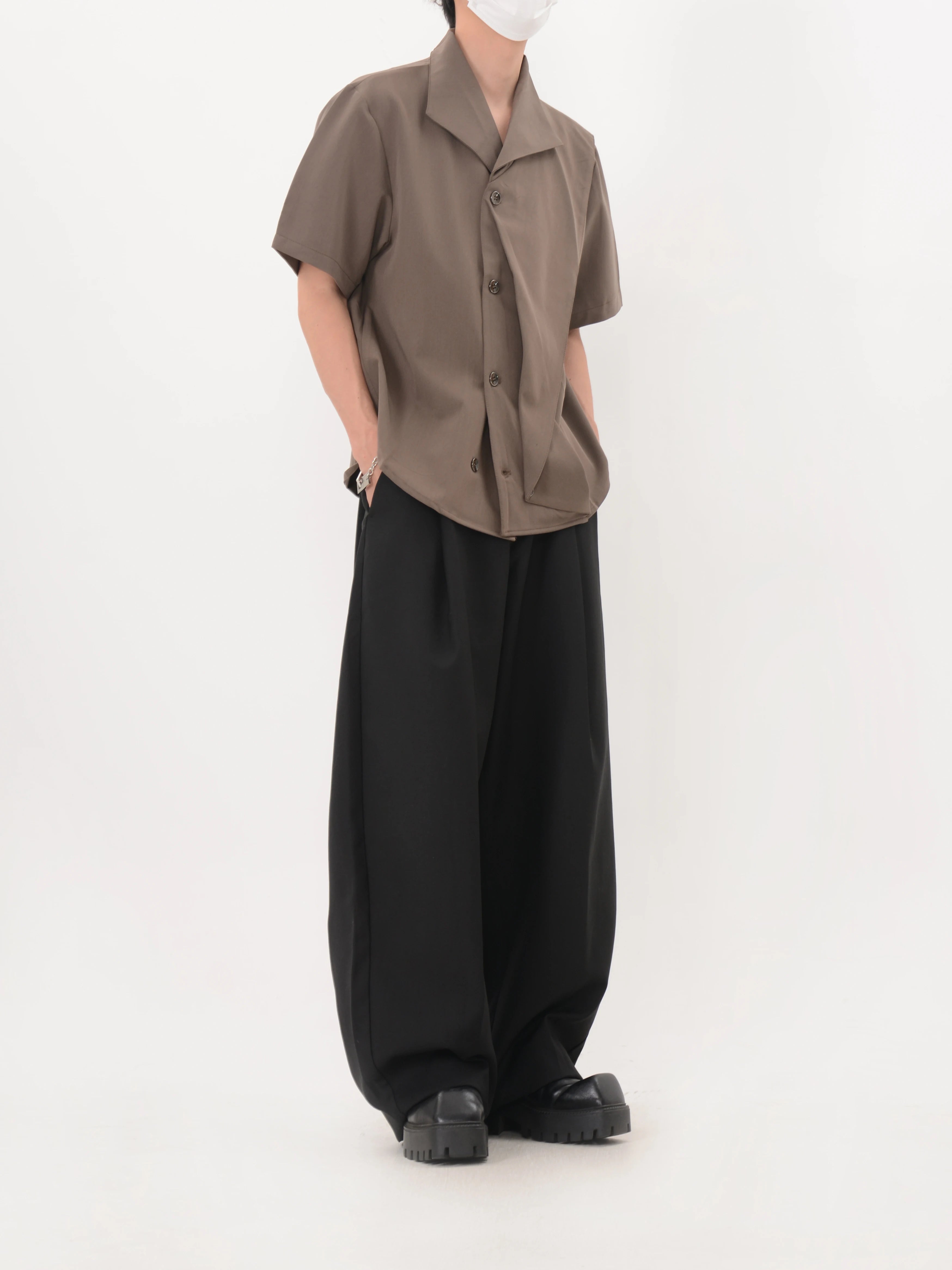 Asymmetric Cascade Button Shirt