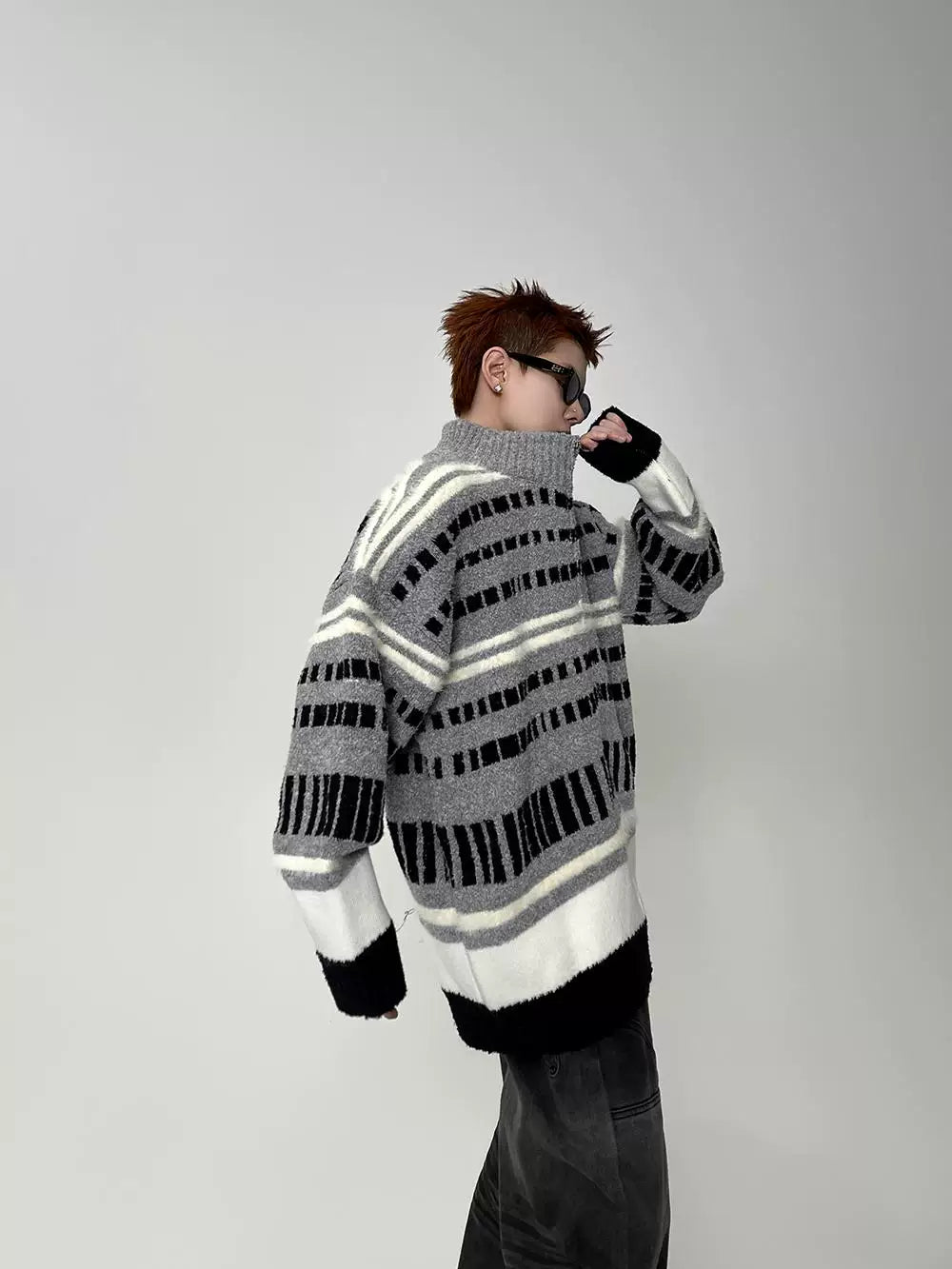 Metro Lines Fuzzy Zip Knit Sweater