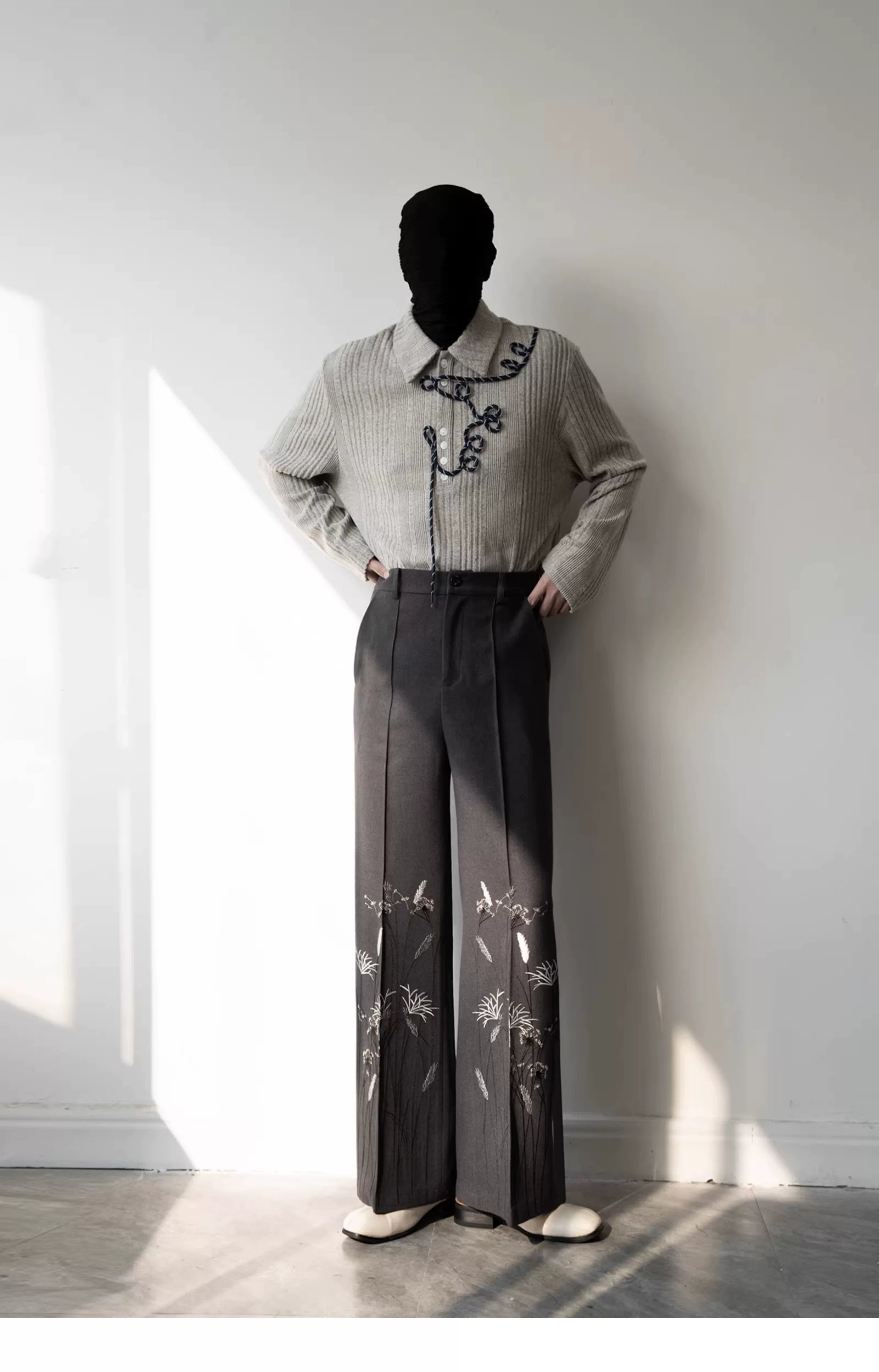 Midnight Meadow Embroidered Wool Trousers