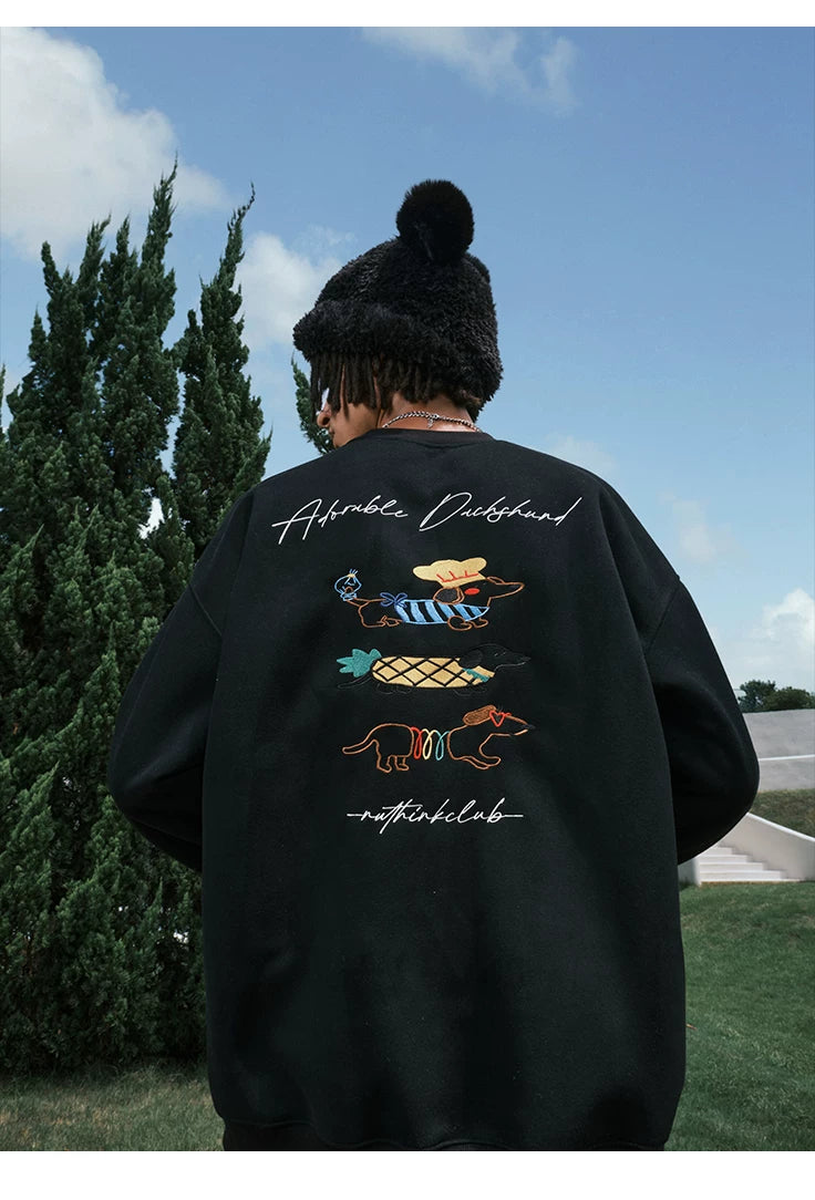 Embroidered Dachshund Graphic Oversized Sweatshirt