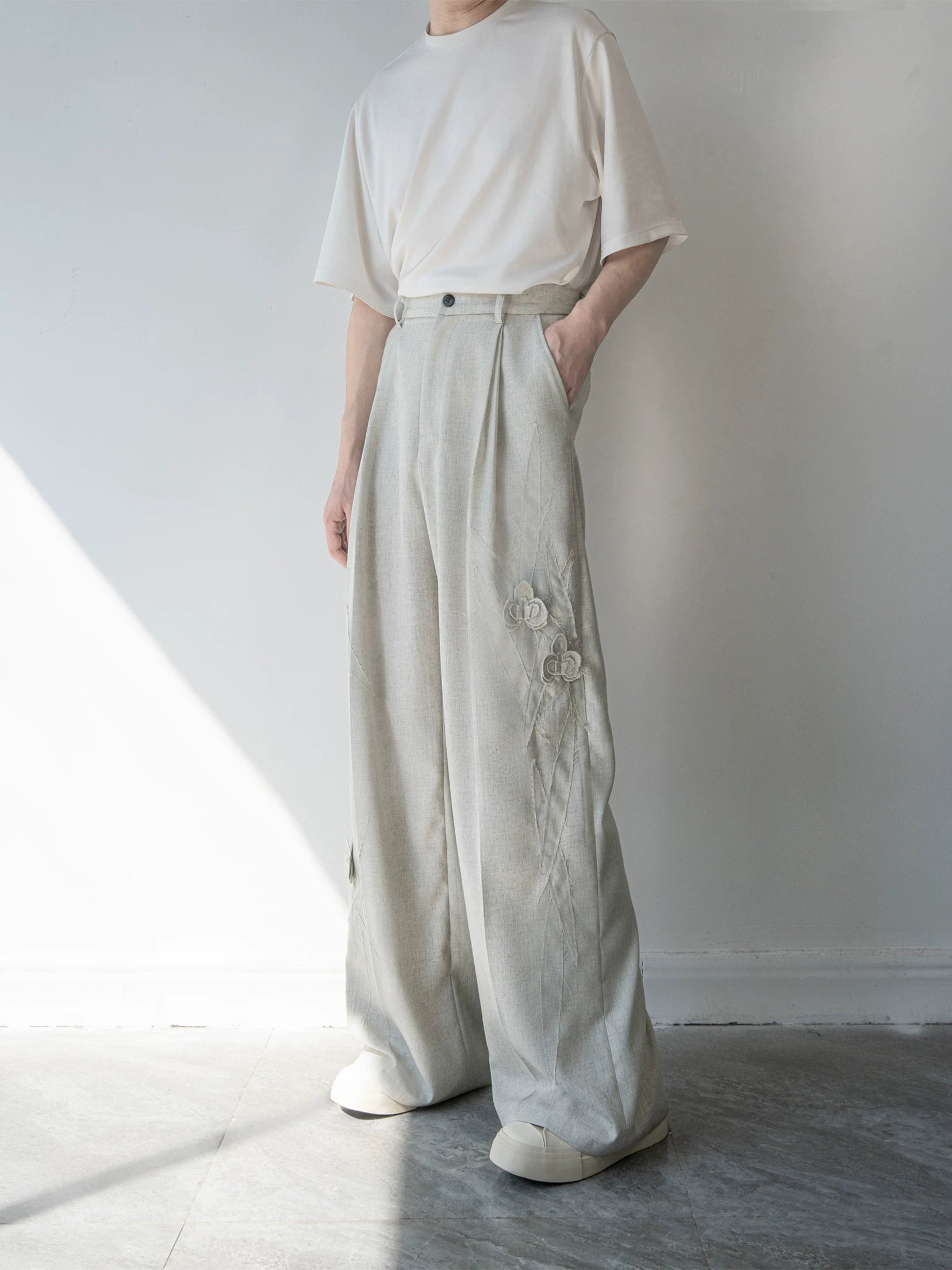Morning Haze Linen Wide‑Leg Trousers