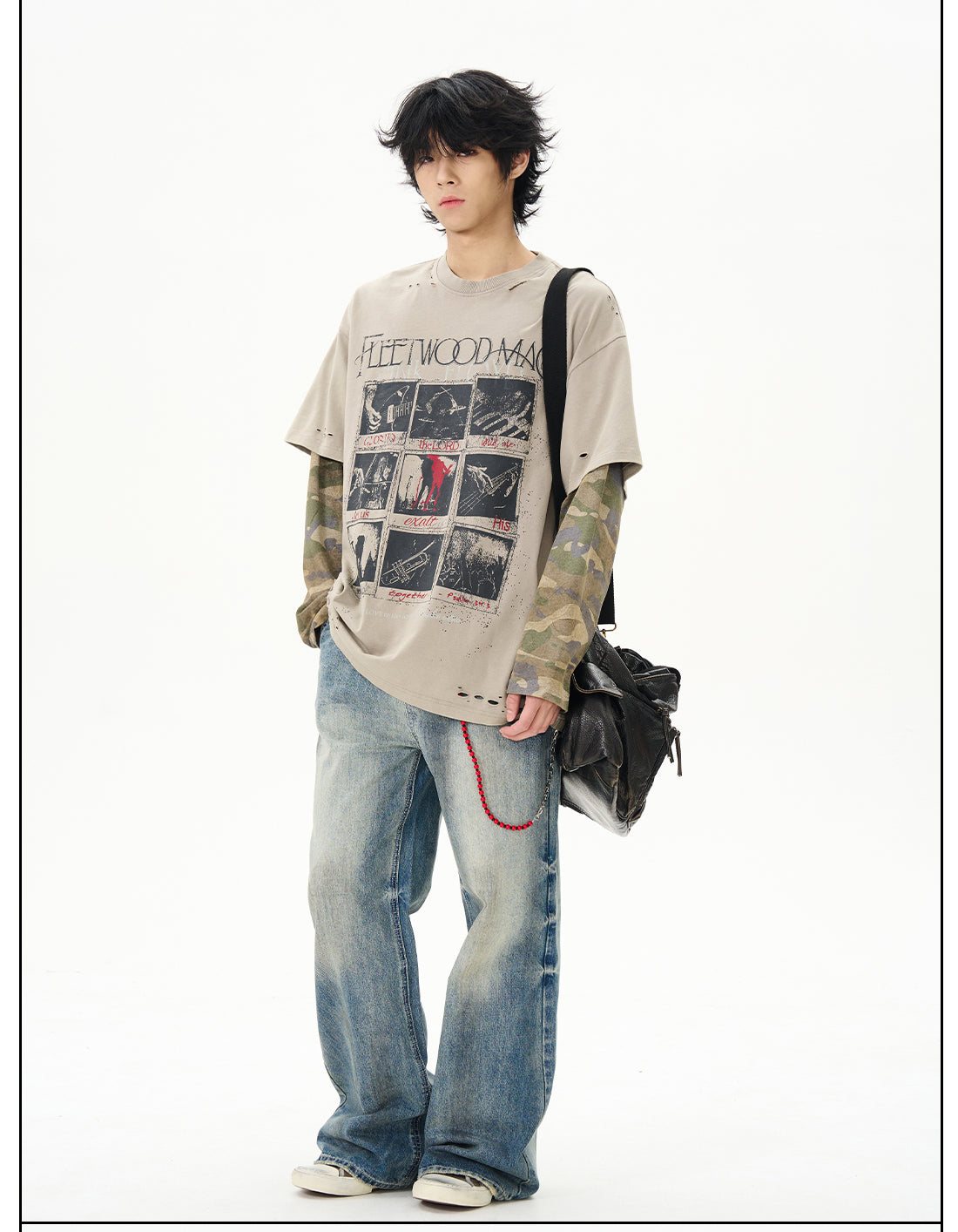 Vintage Layered Camo Sleeve T-Shirt