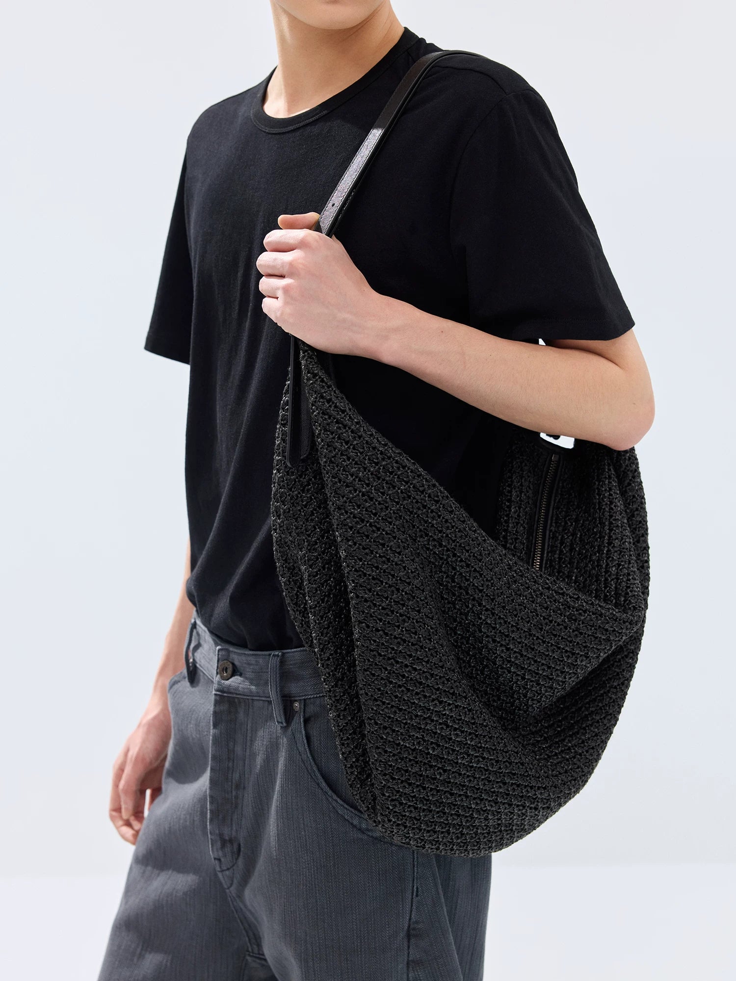 Black Slouchy Knit Shoulder Bag