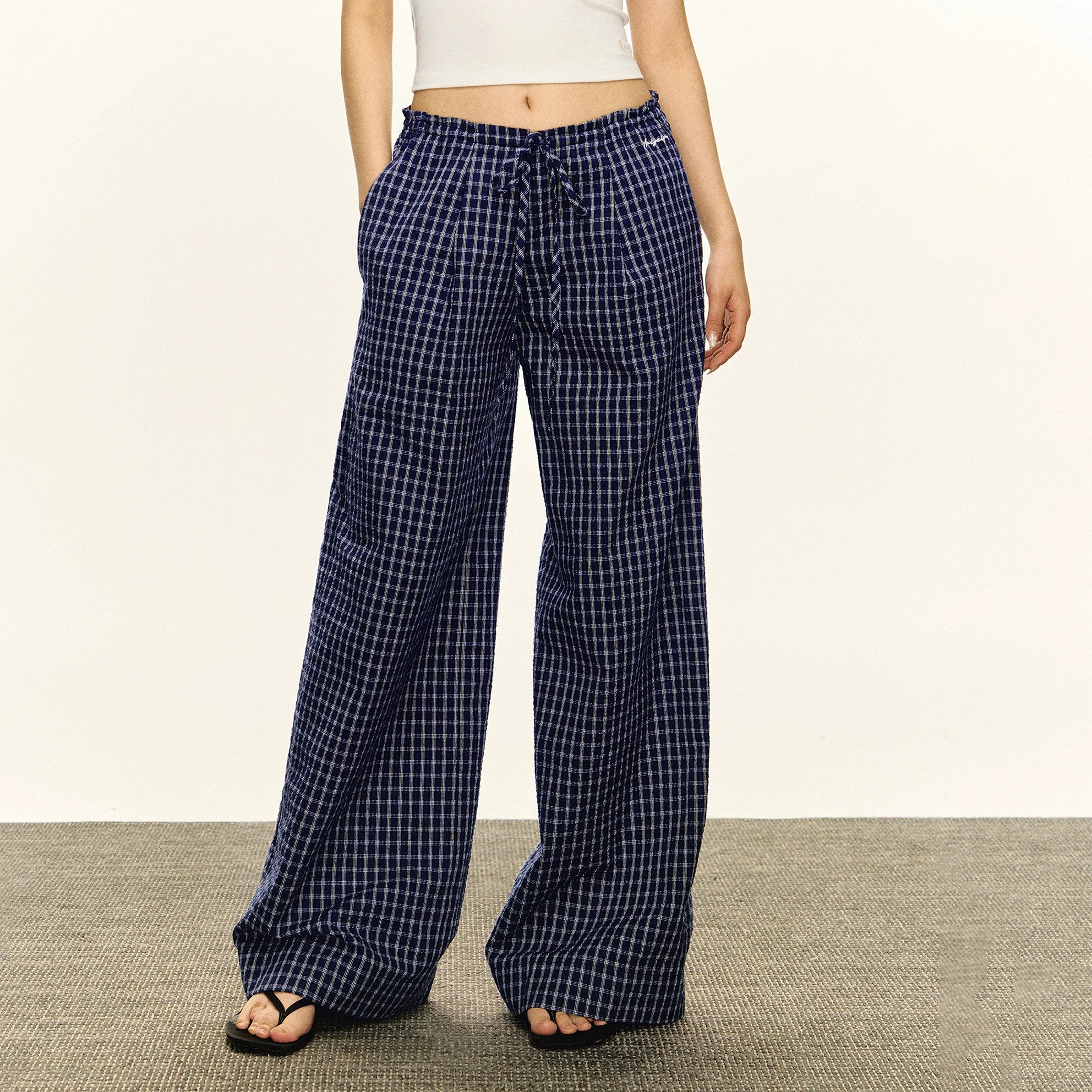 Retro Thin Plaid Casual Loose Pants