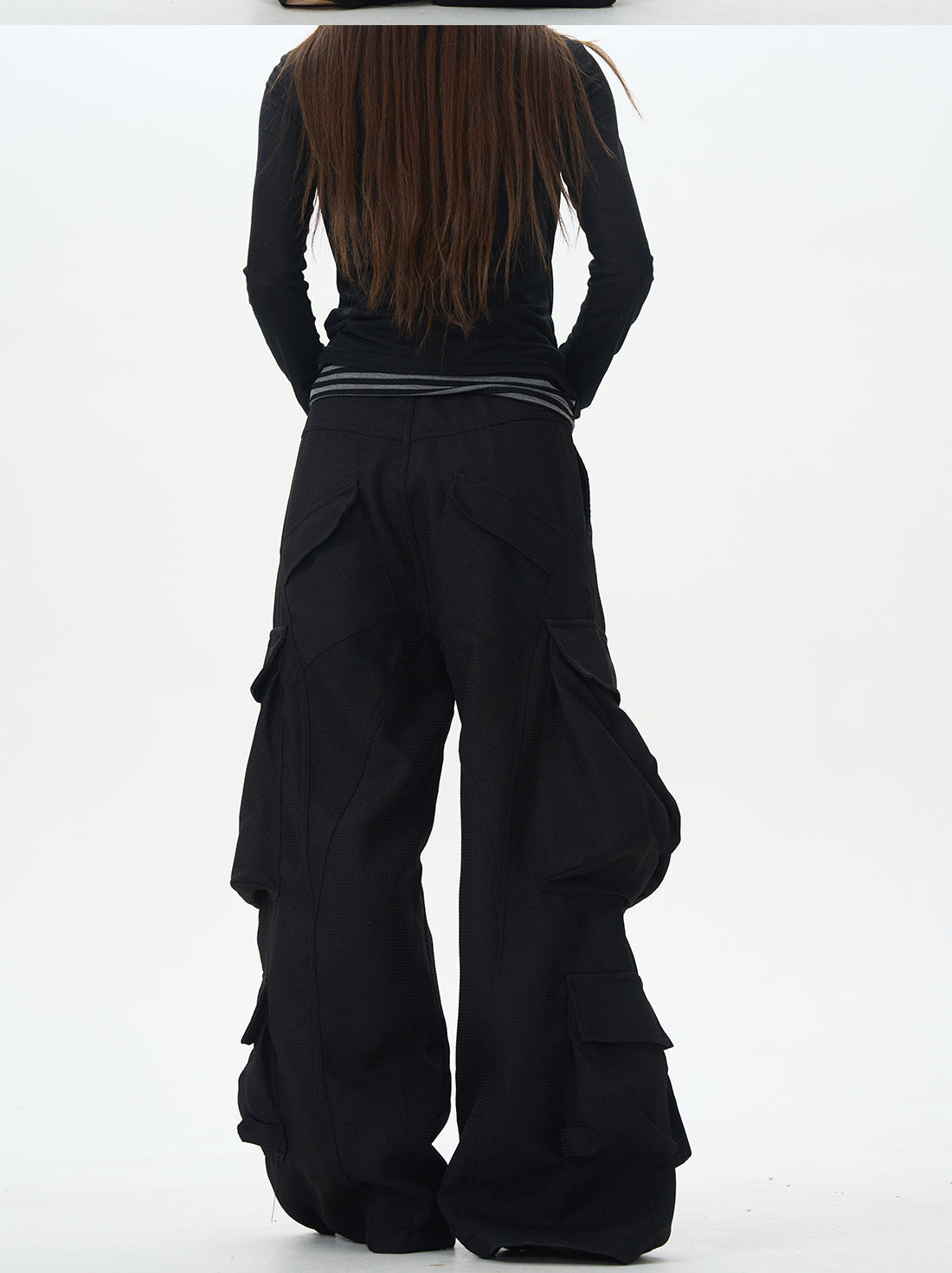 Black Wide Rave Cargo Pants