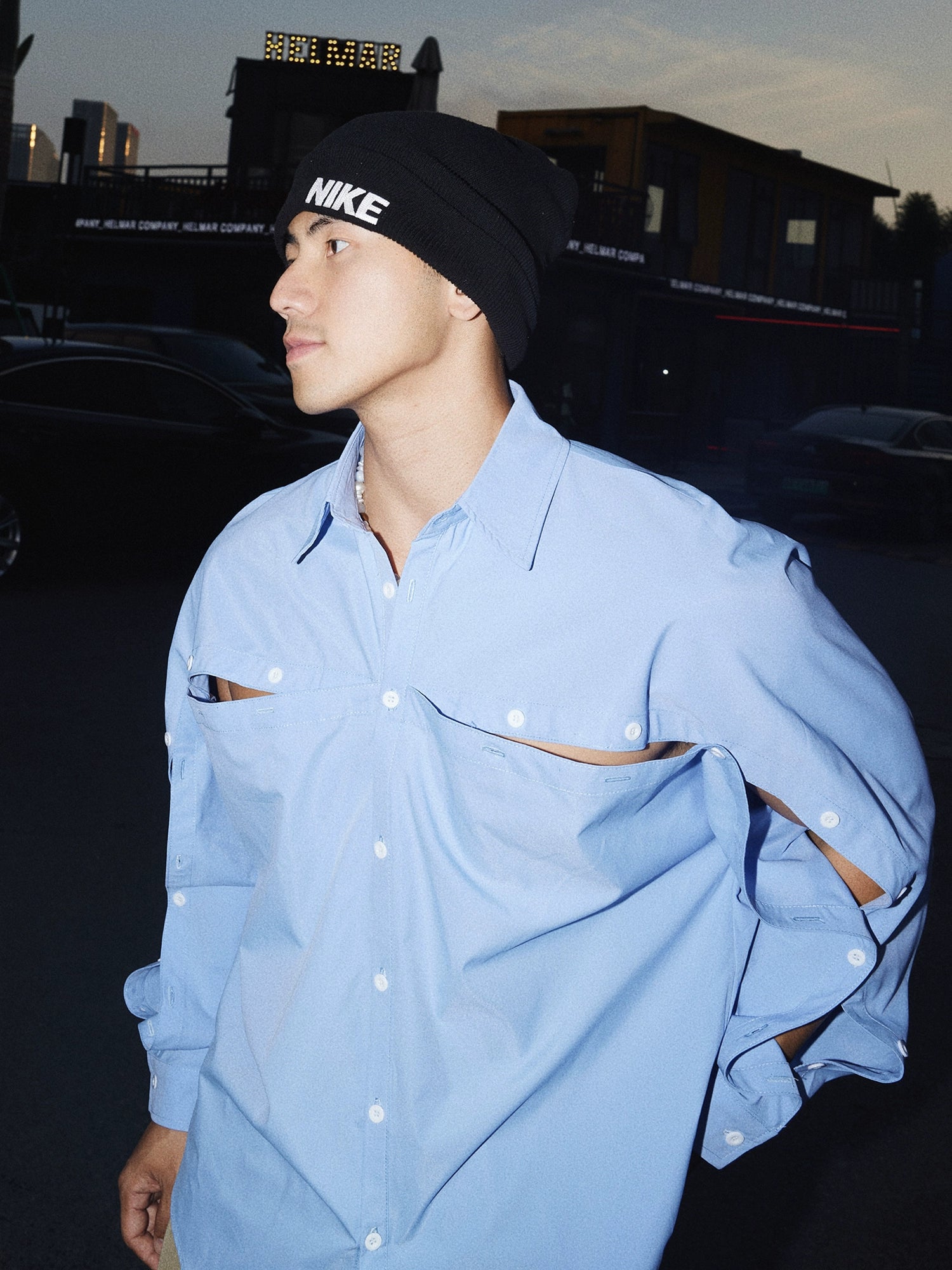 Oversized Cutout Button-Up Shirt