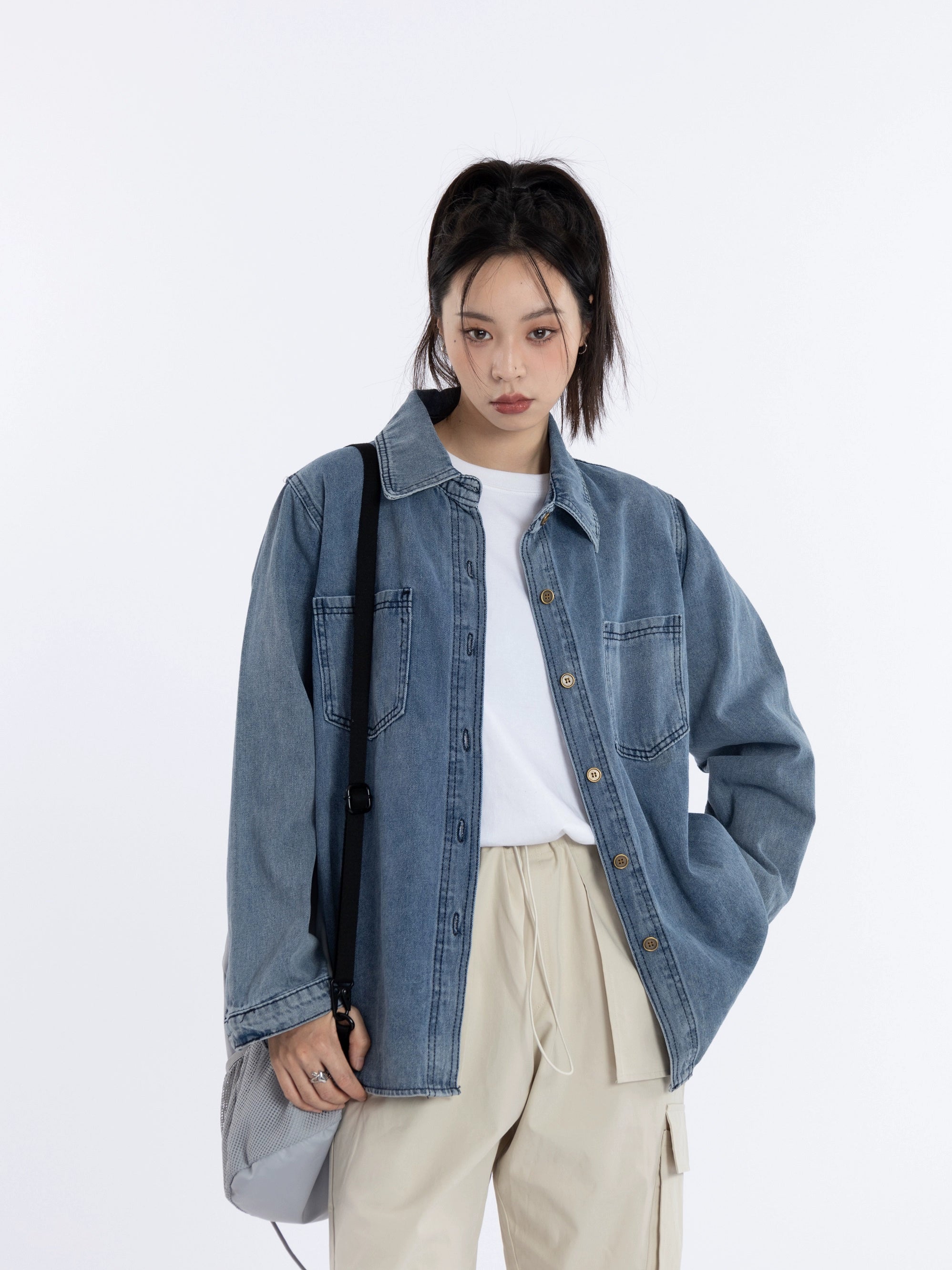 Veste de chemise en jean bleu foncé vintage