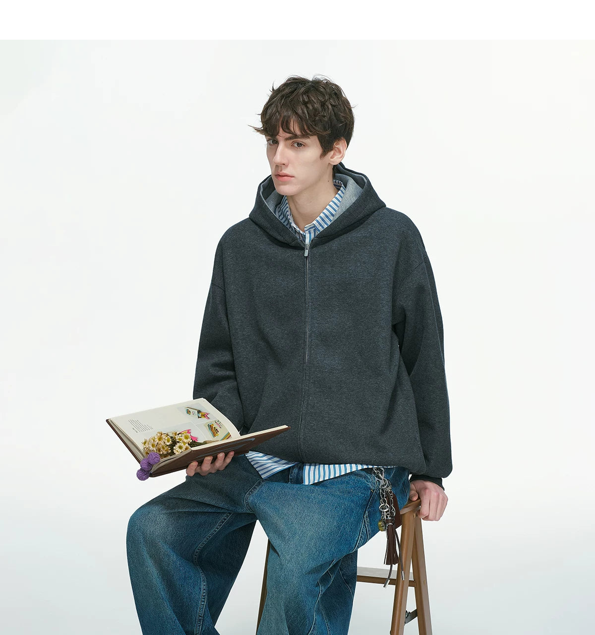 Dual-Tone Varsity Zip Hoodie