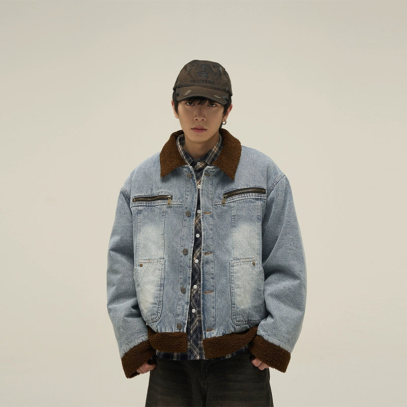 Sherpa Collar Vintage Denim Jacket