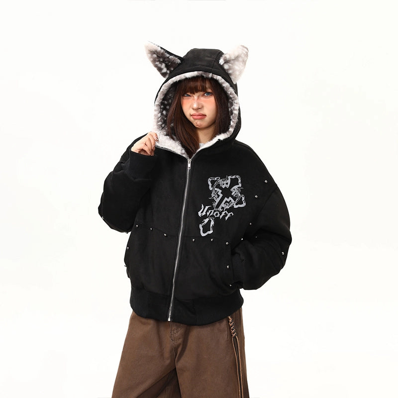Midnight Howl Furry Ears Hoodie Jacket